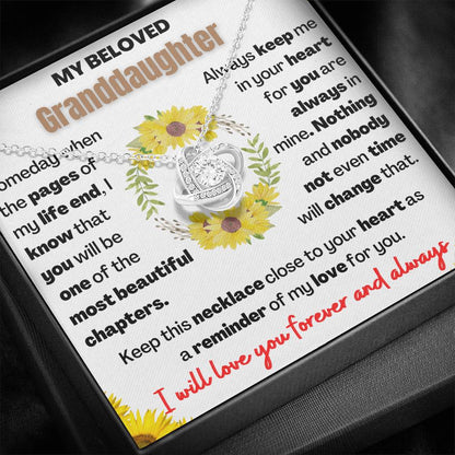 Keepsake for Granddaughter - Love Knot Necklace with Heartwarming Message card