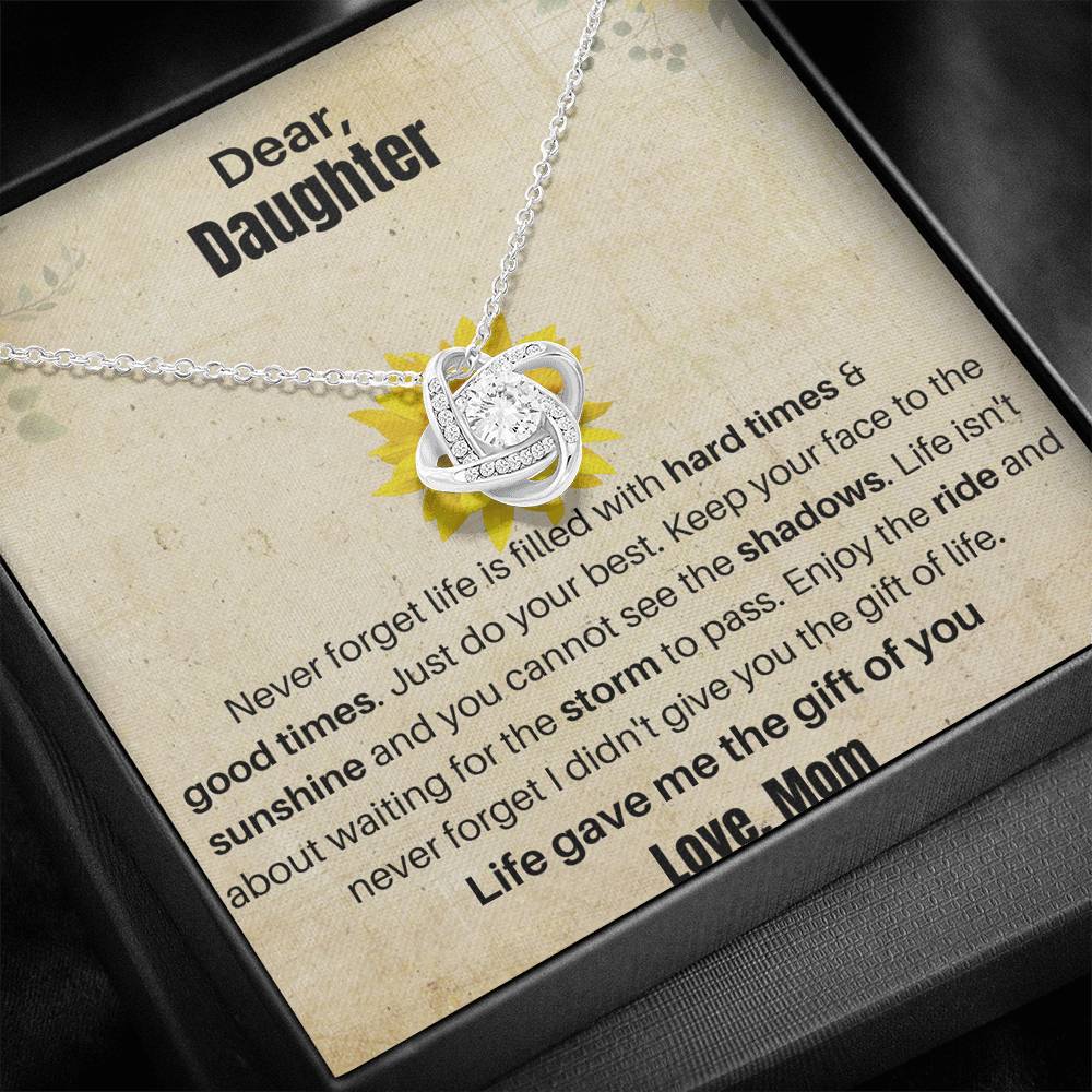 Gift for Daughter 14K white gold plated Loveknot necklace with empowering message card