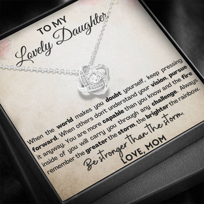 Empowering Gift for Daughter From Mom | Love knot necklace with message card Be stronger than the storm