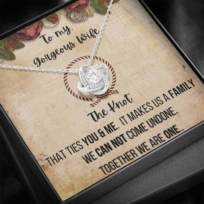 To My Gorgeous Wife 14K White Gold Plated Love Knot Necklace