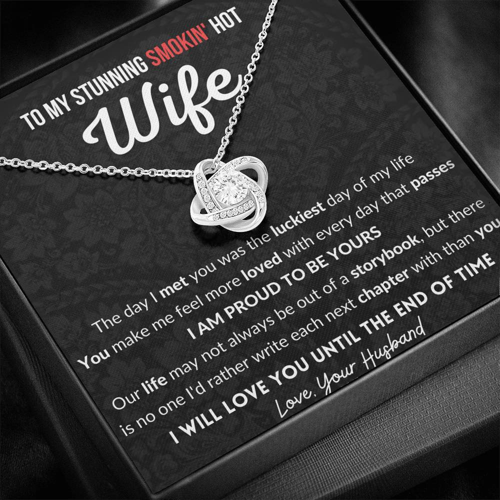 Gift for Wife - 14K White Gold plated Love Knot Necklace With Message Card - Next Chapter
