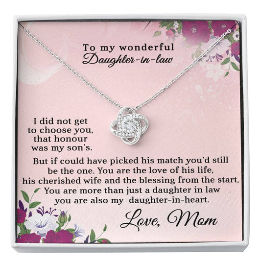 To My Daughter-in-Law: Love Knot Necklace with Heartfelt Message from Mother-in-Law - choose