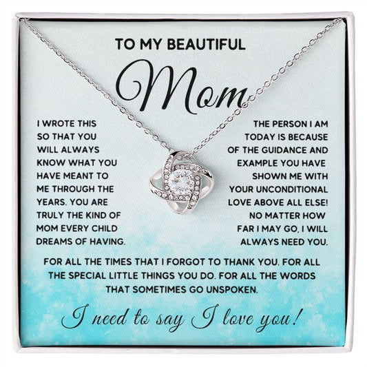 To My Beautiful Mom Love Knot Necklace