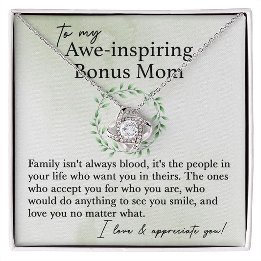 To My Awe-Inspiring Bonus Mom Love Knot Neclace