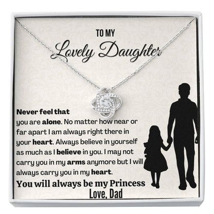Gift For Daughter | You will always be my Princess | 14K Gold Plated Love Knot Necklace