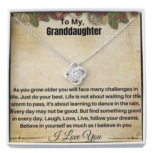 Gift for Granddaughter 14k white gold plated love knot necklace with empowering message card