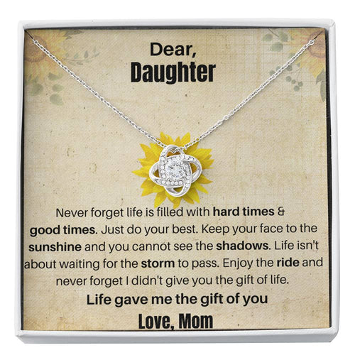 Gift for Daughter 14K white gold plated Loveknot necklace with empowering message card