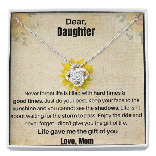 Gift for Daughter 14K white gold plated Loveknot necklace with empowering message card