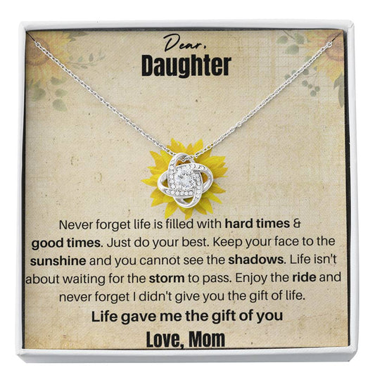 14K White Gold Plated Loveknot Necklace with Empowering Message Card Perfect Gift For Daughter