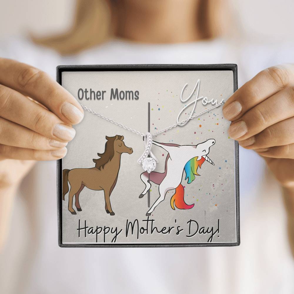 Gift For Mom for Mother's Day Alluring Beauty Necklace with Unicorn Mom Card