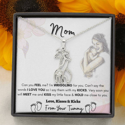 Gift For Expecting Mom. Mother's Day Gift, Baby Shower Gift. Giraffe Necklace With Message Card.