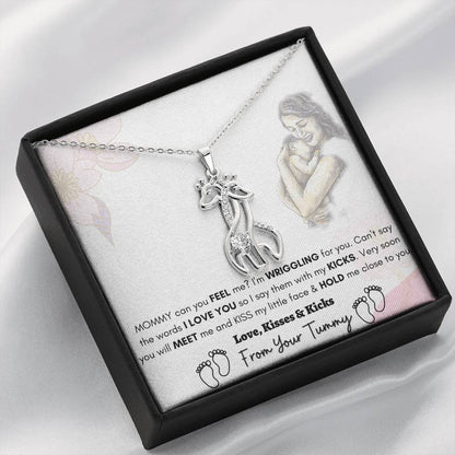 Gift For Expecting Mom. Giraffe Necklace With Message Card