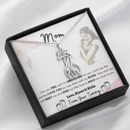 Gift For Expecting Mom. Mother's Day Gift, Baby Shower Gift. Giraffe Necklace With Message Card.