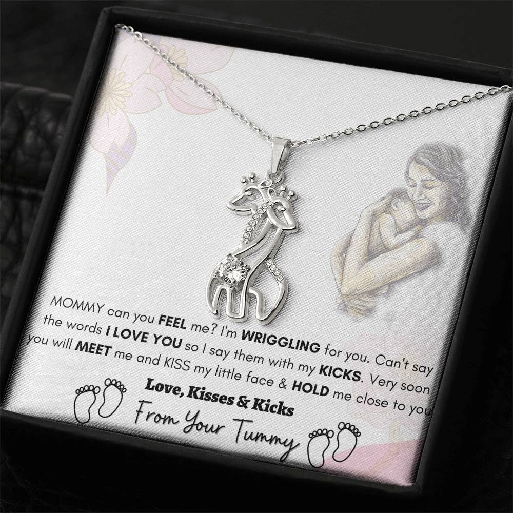 Gift For Expecting Mom. Giraffe Necklace With Message Card