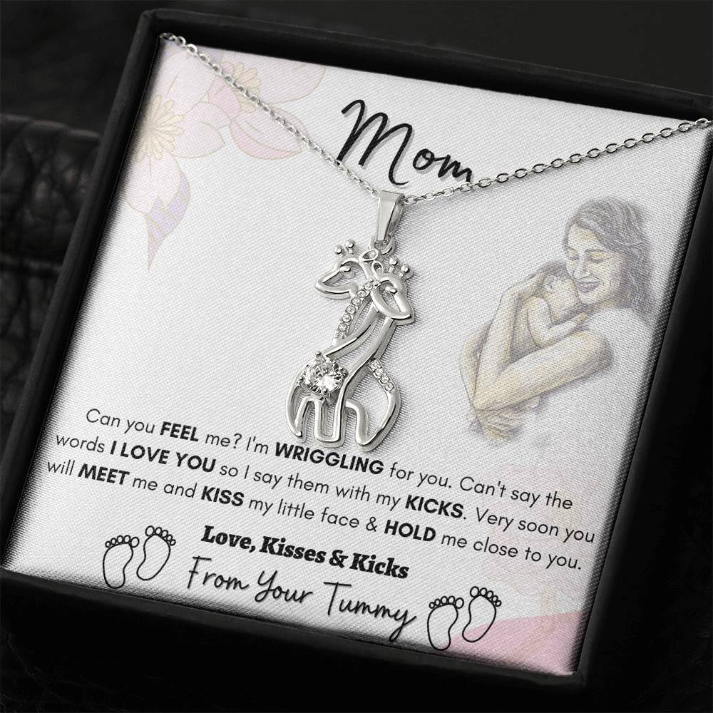 Gift For Expecting Mom. Mother's Day Gift, Baby Shower Gift. Giraffe Necklace With Message Card.