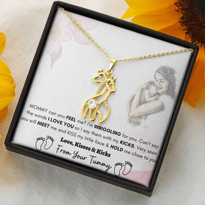Gift For Expecting Mom. Giraffe Necklace With Message Card