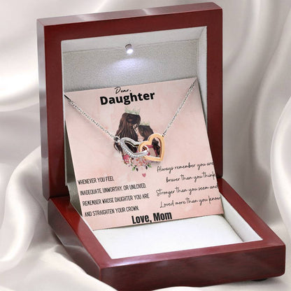 Dear Daughter (Personalize), Straighten Your Crown. Interlocking Hearts Necklace with Empowering Card. Gift For Daughter From Mom