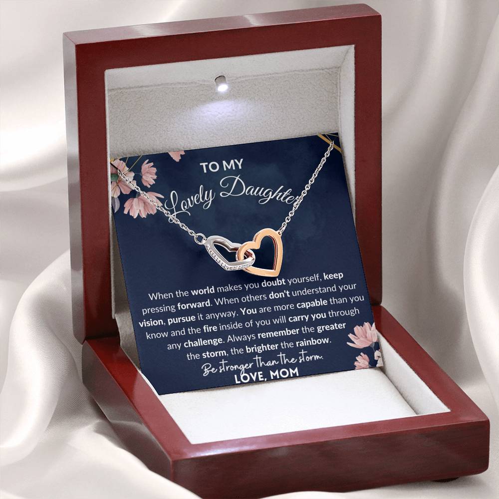 Gift for Daughter - Interlocking Hearts Necklace - Be Stronger Than The Storm