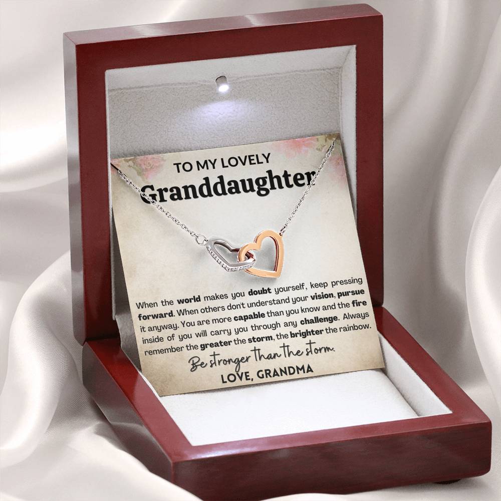 Empowering Gift for granddaughter | Be stronger than storm - Interlocking hearts necklace