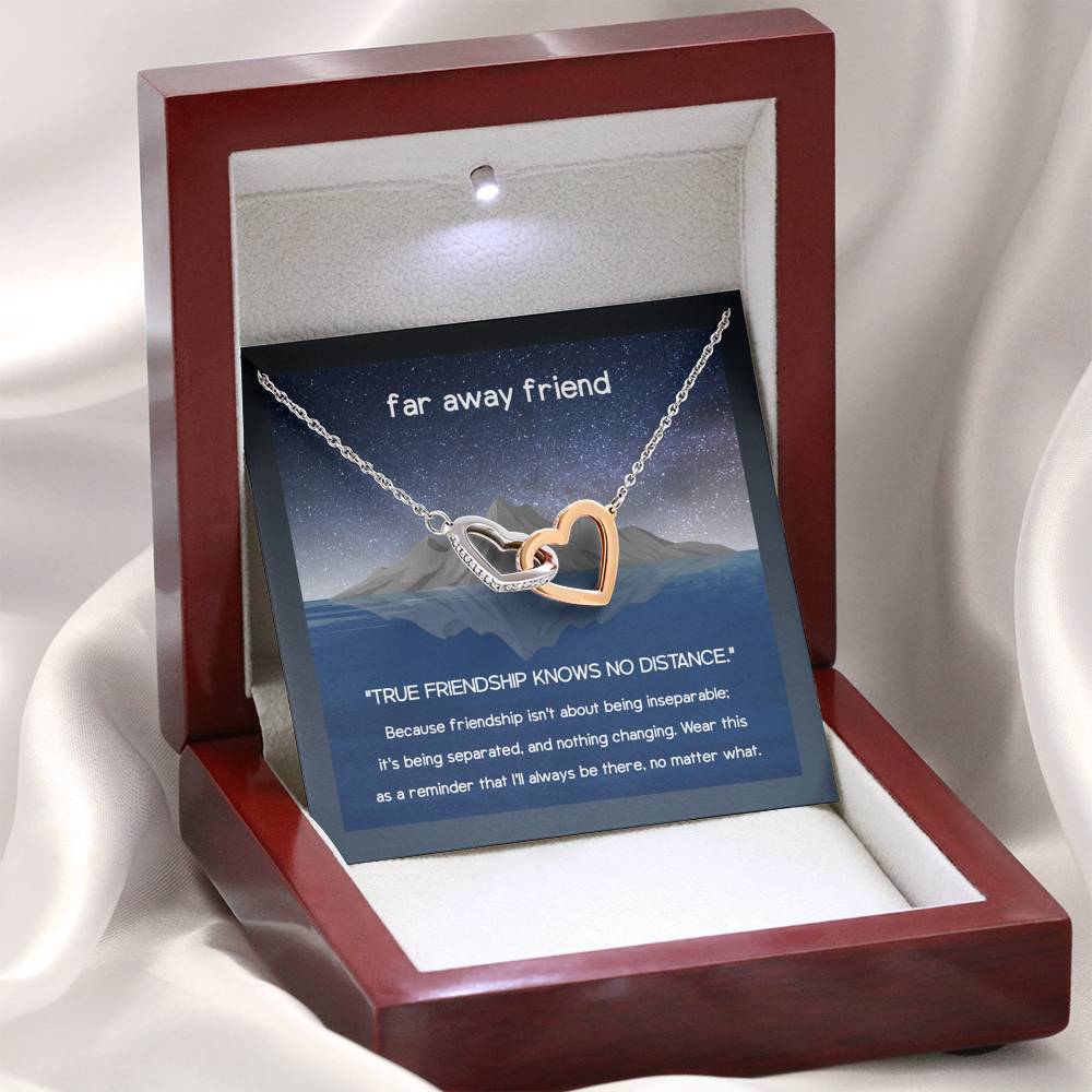 True Friendship Knows No Distance Interlocking Hearts Necklace Gift For Friend