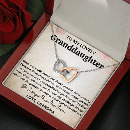 Empowering Gift for granddaughter | Be stronger than storm - Interlocking hearts necklace