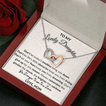 Gift for Daughter - Don't give up for any reason - Interlocking hearts necklace with message card