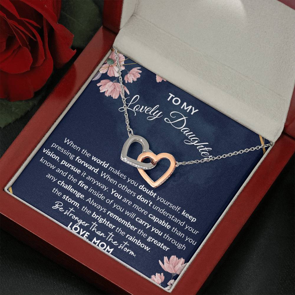 Gift for Daughter - Interlocking Hearts Necklace - Be Stronger Than The Storm