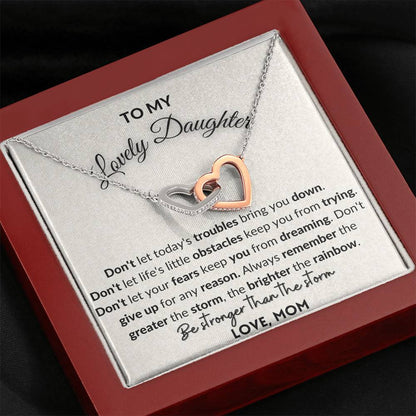Gift for Daughter - Don't give up for any reason - Interlocking hearts necklace with message card