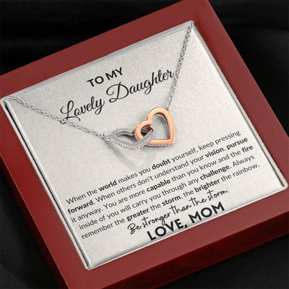To My Lovely Daughter | Be stronger than the storm | Interlocking hearts necklace