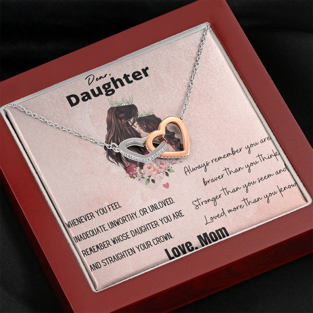 Dear Daughter (Personalize), Straighten Your Crown. Interlocking Hearts Necklace with Empowering Card. Gift For Daughter From Mom