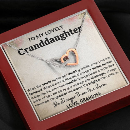 Empowering Gift for granddaughter | Be stronger than storm - Interlocking hearts necklace