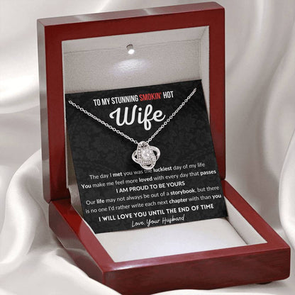Gift for Wife - 14K White Gold plated Love Knot Necklace With Message Card - Next Chapter