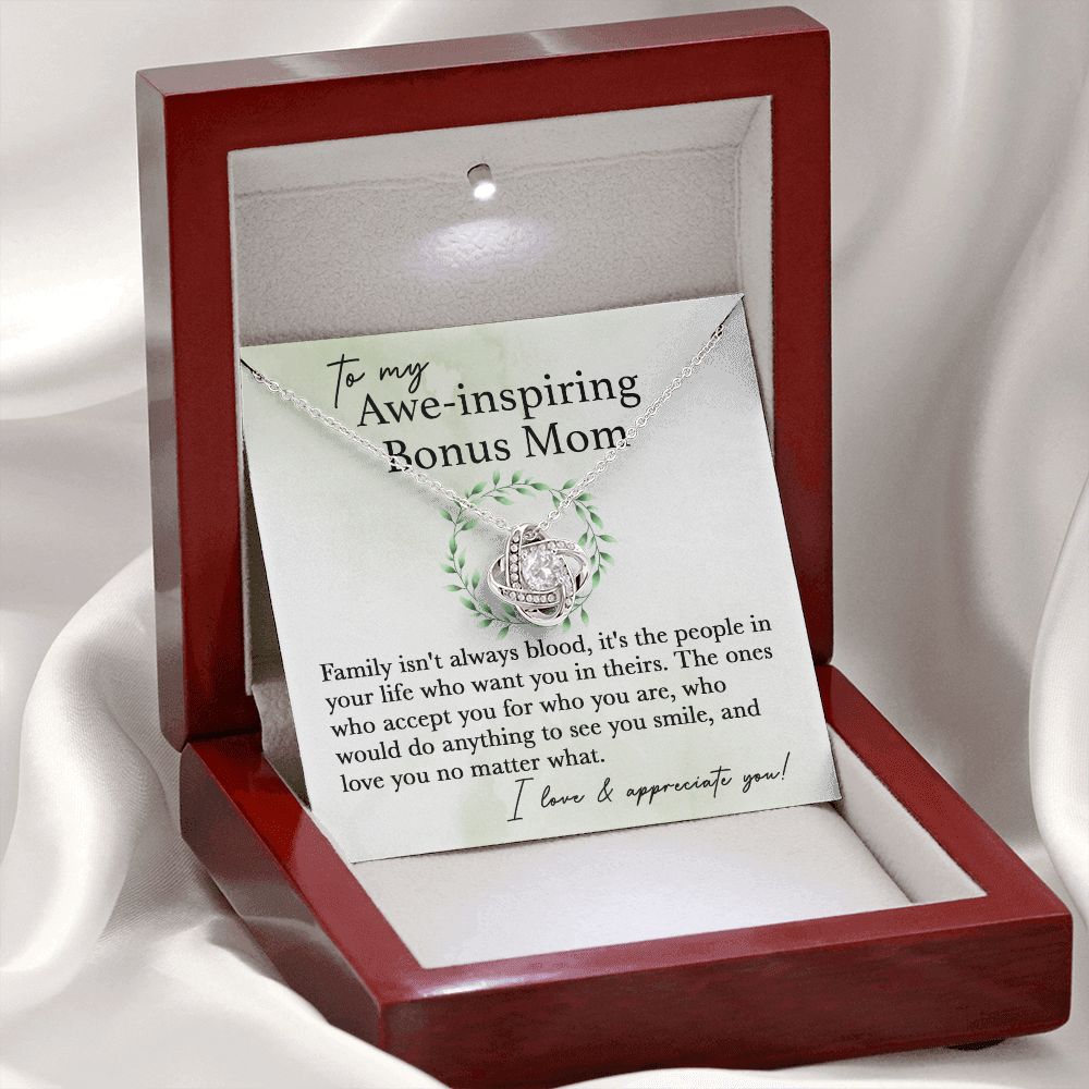 To My Awe-Inspiring Bonus Mom Love Knot Neclace