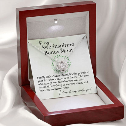 To My Awe-Inspiring Bonus Mom Love Knot Neclace
