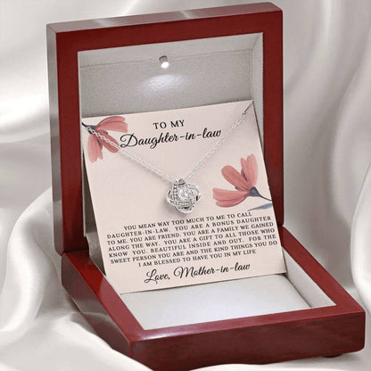 To My Daughter-in-Law: Love Knot Necklace with Heartfelt Message from Mother-in-Law- Blessed