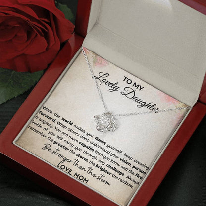 Empowering Gift for Daughter From Mom | Love knot necklace with message card Be stronger than the storm