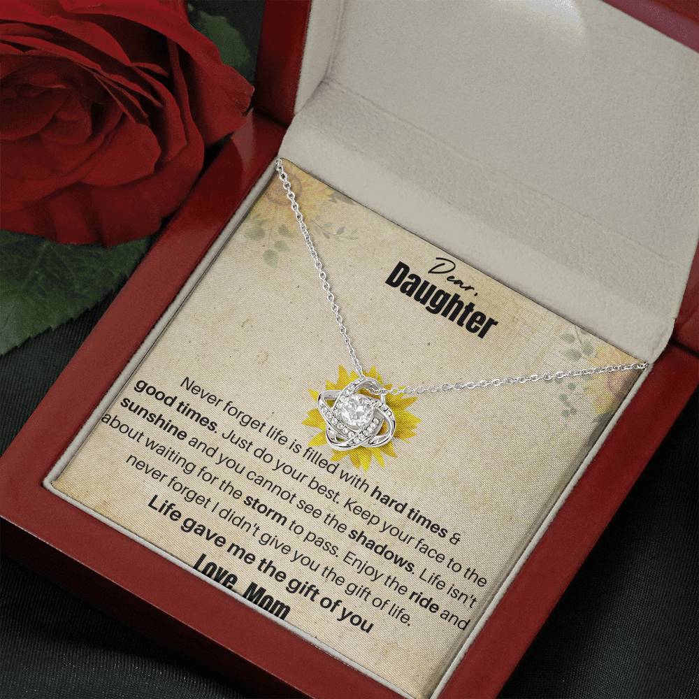 14K White Gold Plated Loveknot Necklace with Empowering Message Card Perfect Gift For Daughter
