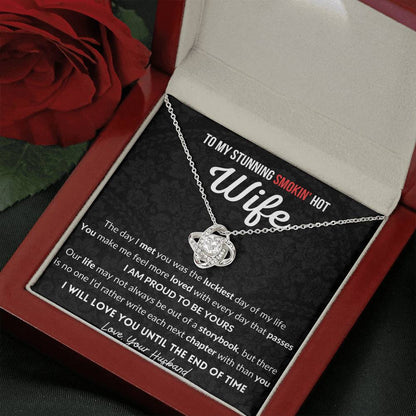 Gift for Wife - 14K White Gold plated Love Knot Necklace With Message Card - Next Chapter