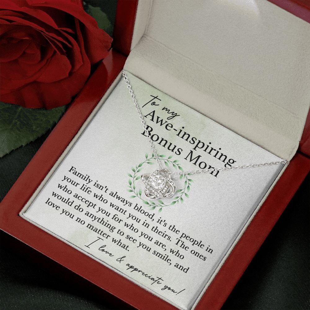 To My Awe-Inspiring Bonus Mom Love Knot Neclace