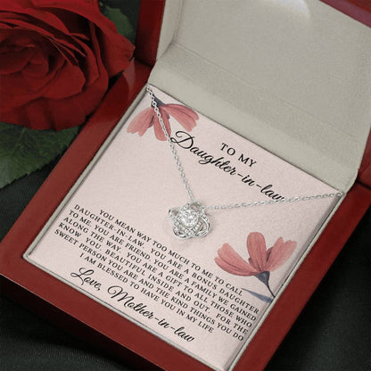 To My Daughter-in-Law: Love Knot Necklace with Heartfelt Message from Mother-in-Law- Blessed