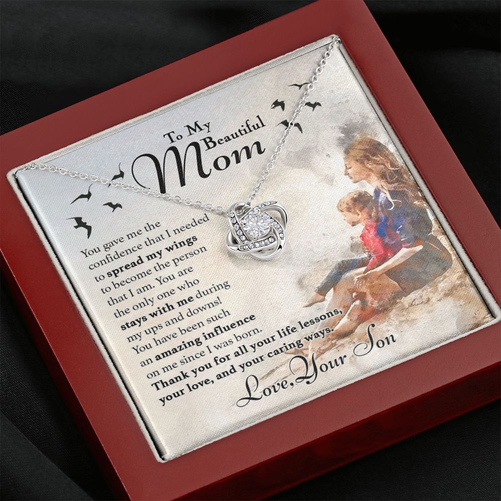 To My Mom - Spread My Wings Love Knot Necklace