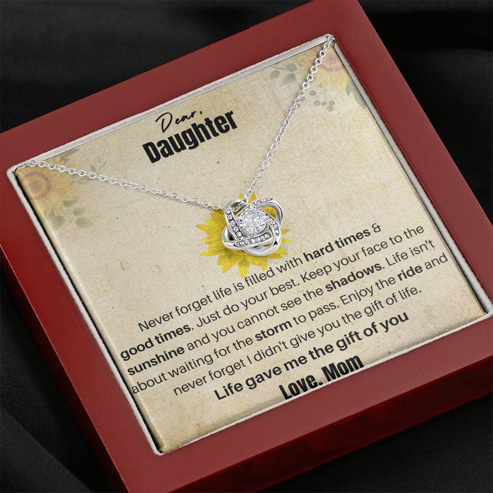 14K White Gold Plated Loveknot Necklace with Empowering Message Card Perfect Gift For Daughter