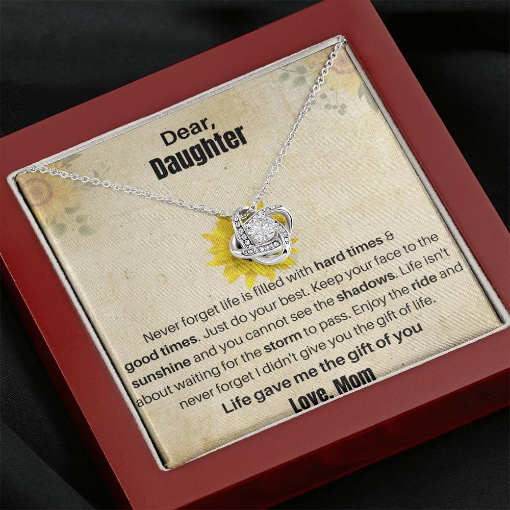 Gift for Daughter 14K white gold plated Loveknot necklace with empowering message card