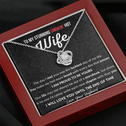 Gift for Wife - 14K White Gold plated Love Knot Necklace With Message Card - Next Chapter