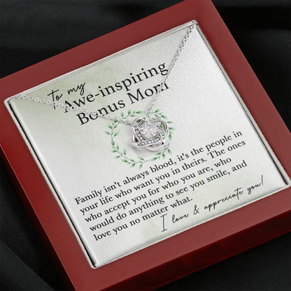 To My Awe-Inspiring Bonus Mom Love Knot Neclace