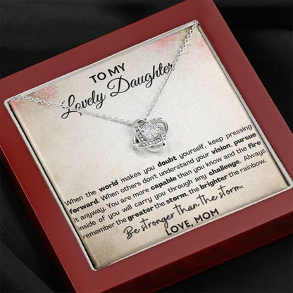 Empowering Gift for Daughter From Mom | Love knot necklace with message card Be stronger than the storm