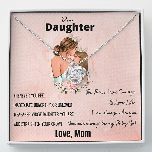 Dear Daughter You Will always Be My Baby Girl Loveknot Necklace. Gift For Daughter From Mom
