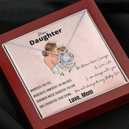 Dear Daughter You Will always Be My Baby Girl Loveknot Necklace. Gift For Daughter From Mom