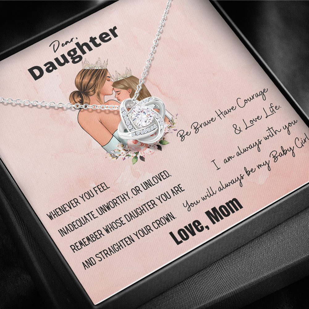 Dear Daughter You Will always Be My Baby Girl Loveknot Necklace. Gift For Daughter From Mom