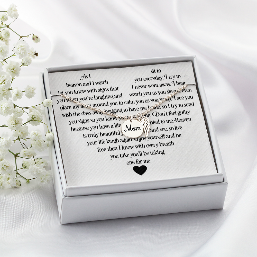 Remembrance Necklace Mom Engraved with Message Card As I Sit In Heaven